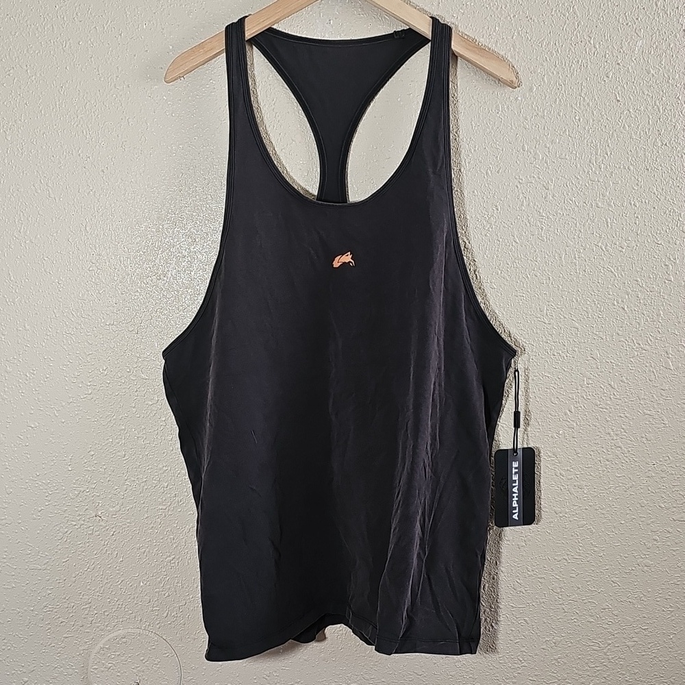 Alphalete Men APEX Mesh Stringer Tank Black Orange.